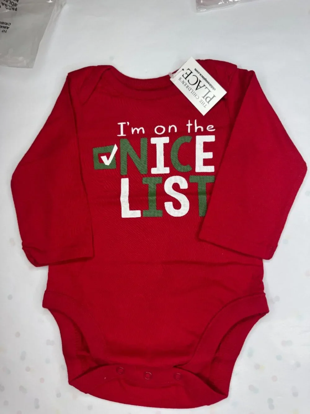 Children’s Place “I’m on the Nice List” Christmas Bodysuit Red 0-3 3-6 Months